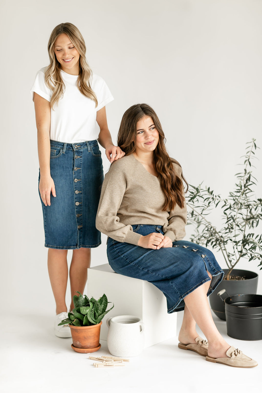 Inherit Co. Zana Front Button Denim Midi Skirt - FINAL SALE — flat-lay composition