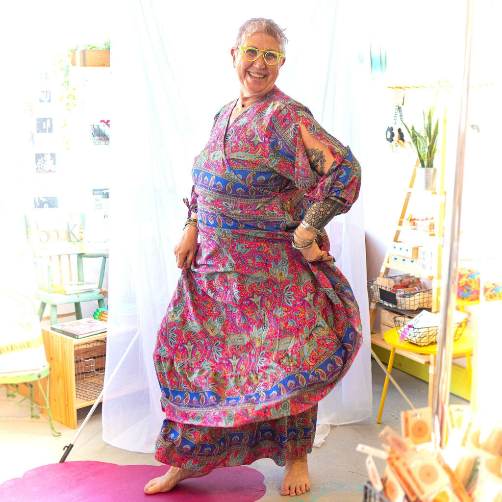 Darn Good Yarn Zaria One-of-a-Kind Wrap Dress – Handmade, Sustainable, Stunning — detail shot 6