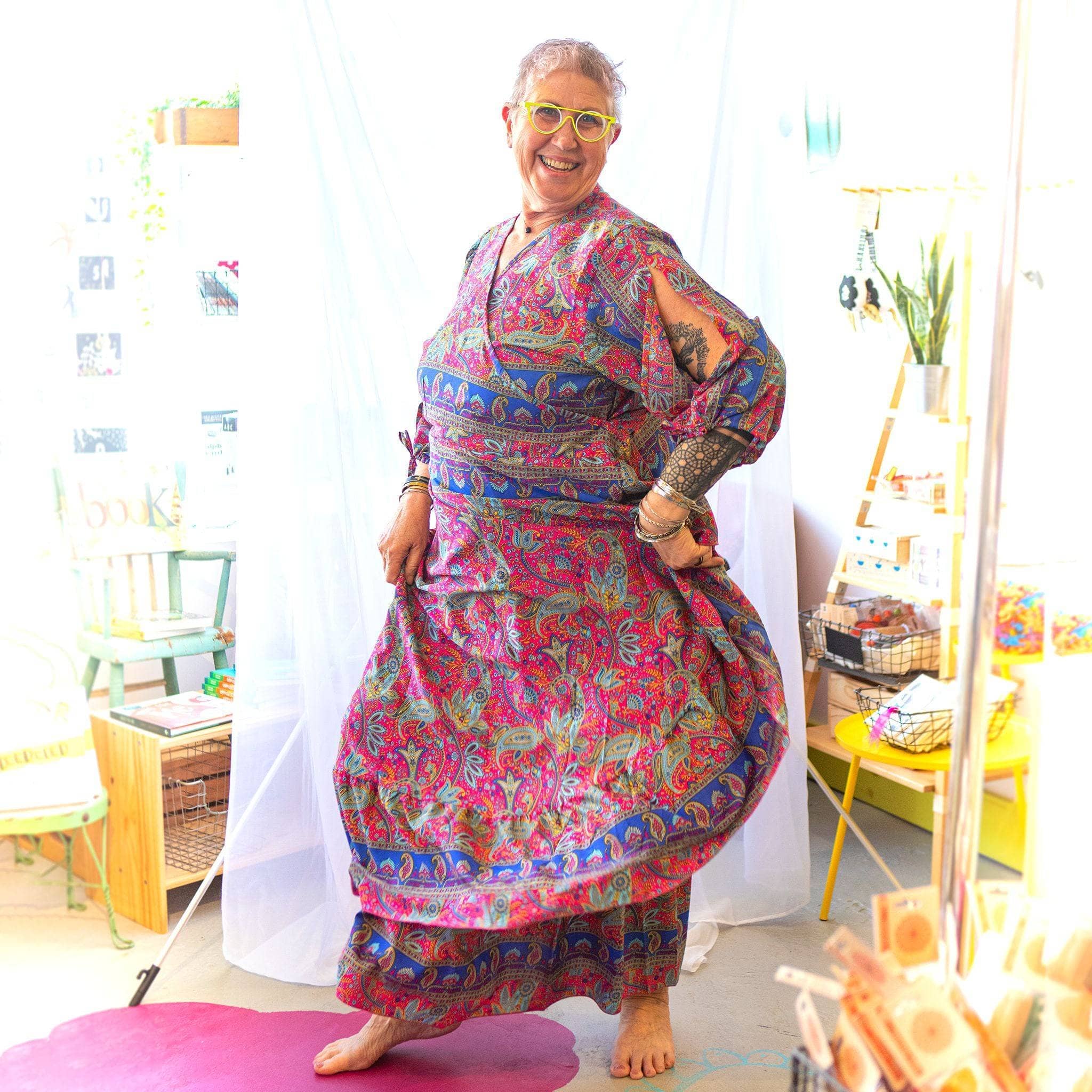 Darn Good Yarn Zaria One-of-a-Kind Wrap Dress – Handmade, Sustainable, Stunning — detail shot 6