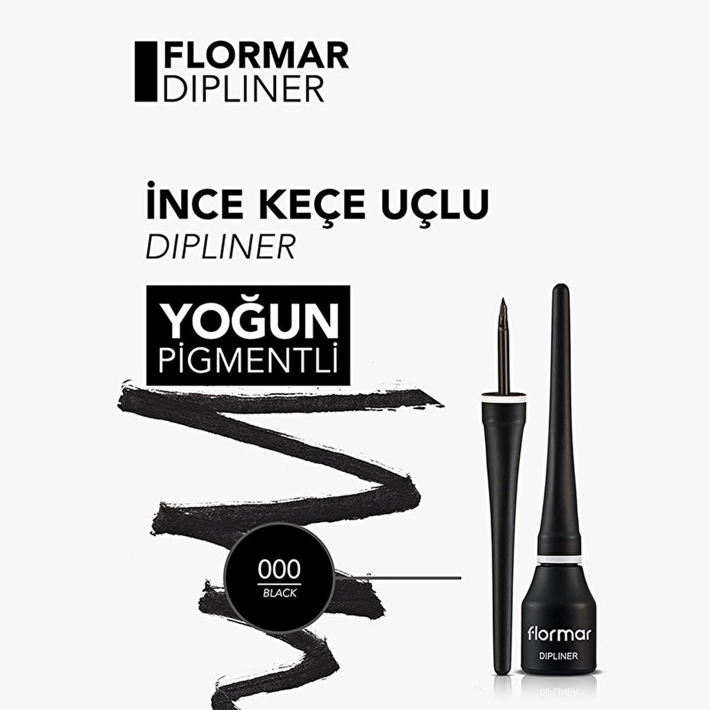 Flormar Dipliner Black Eyeliner - Long-Lasting, Coconut Oil Enriched, Semi-Matte Finish