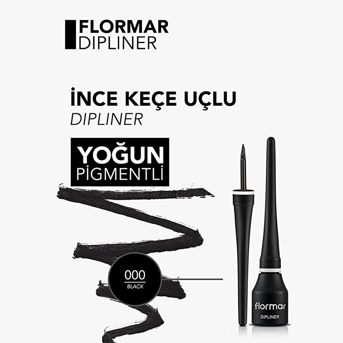 Flormar Dipliner Black Eyeliner - Long-Lasting, Coconut Oil Enriched, Semi-Matte Finish