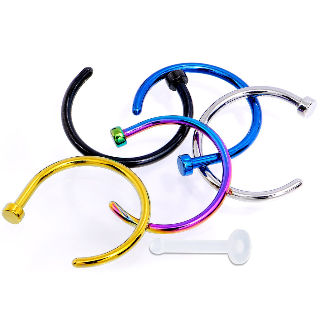 BodyCandy 18G 3/8 Pack Set of 5 Assorted Stainless Steel Nose Hoop Rings — detail and construction