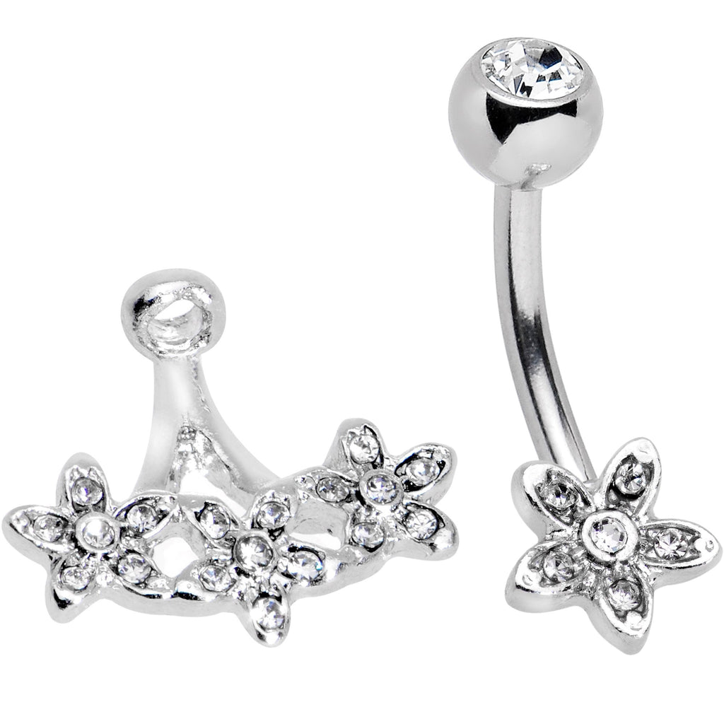 BodyCandy Clear Gem Field of Flowers Dangle Belly Ring — branding close-up