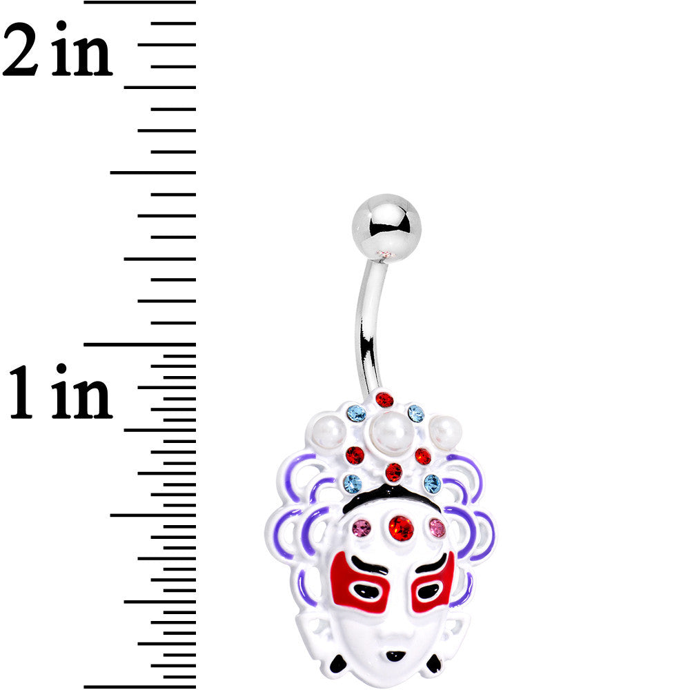 BodyCandy Aqua and Red Gem Performing Artisan Mask Belly Ring — detail close-up