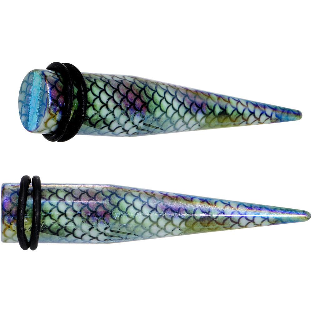 BodyCandy Rainbow Acrylic Mermaid Scale Straight Taper Set 14G to 12mm — color detail