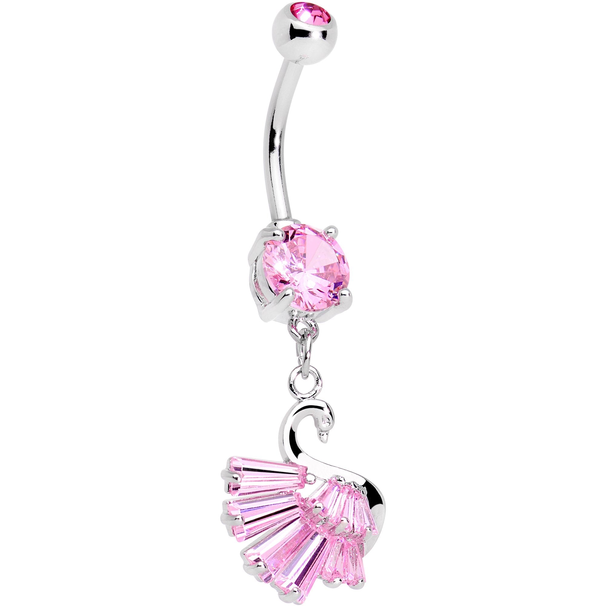 BodyCandy Pink Gem Swan Wings Dangle Belly Ring — main product shot