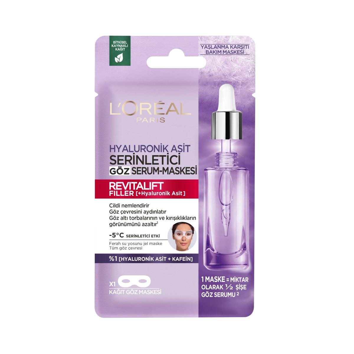 Loreal Paris Revitalift Filler Hyaluronic Acid Cooling Eye Serum Mask - Anti-Aging, Hydrating Sheet Mask for Dark Circles and Fine Lines