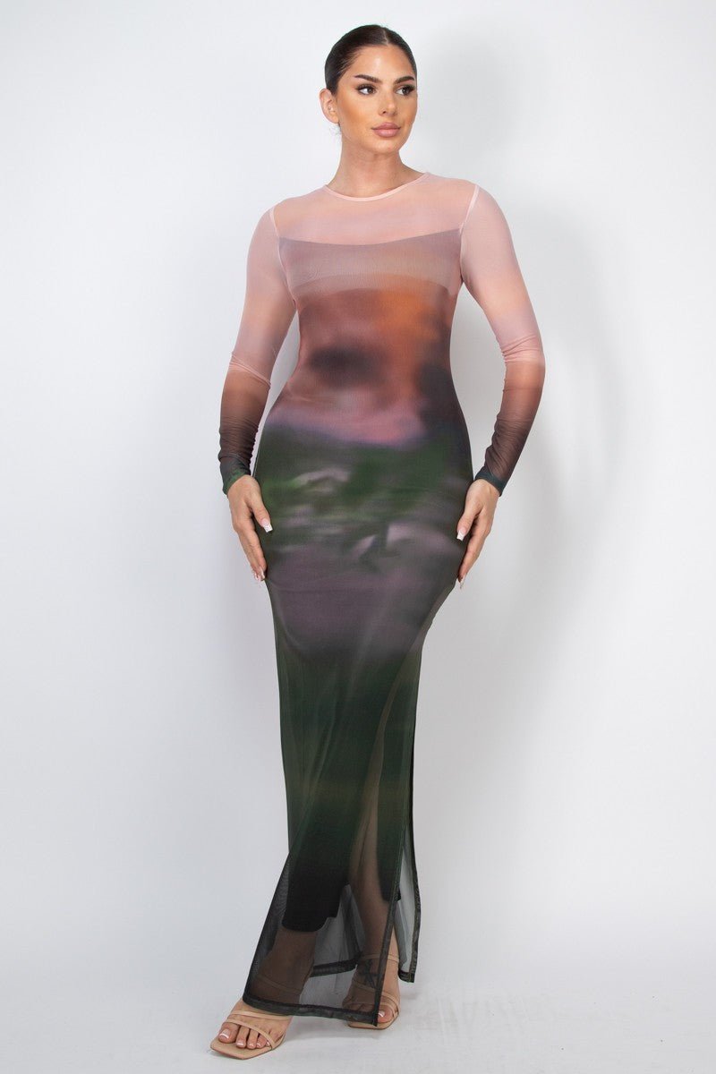 Zuri Long Sleeve Mesh Ombre Dress | Trendy Two-Layer Style