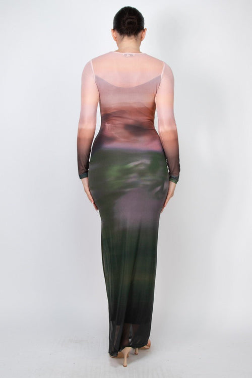 Zuri Long Sleeve Mesh Ombre Dress | Trendy Two-Layer Style