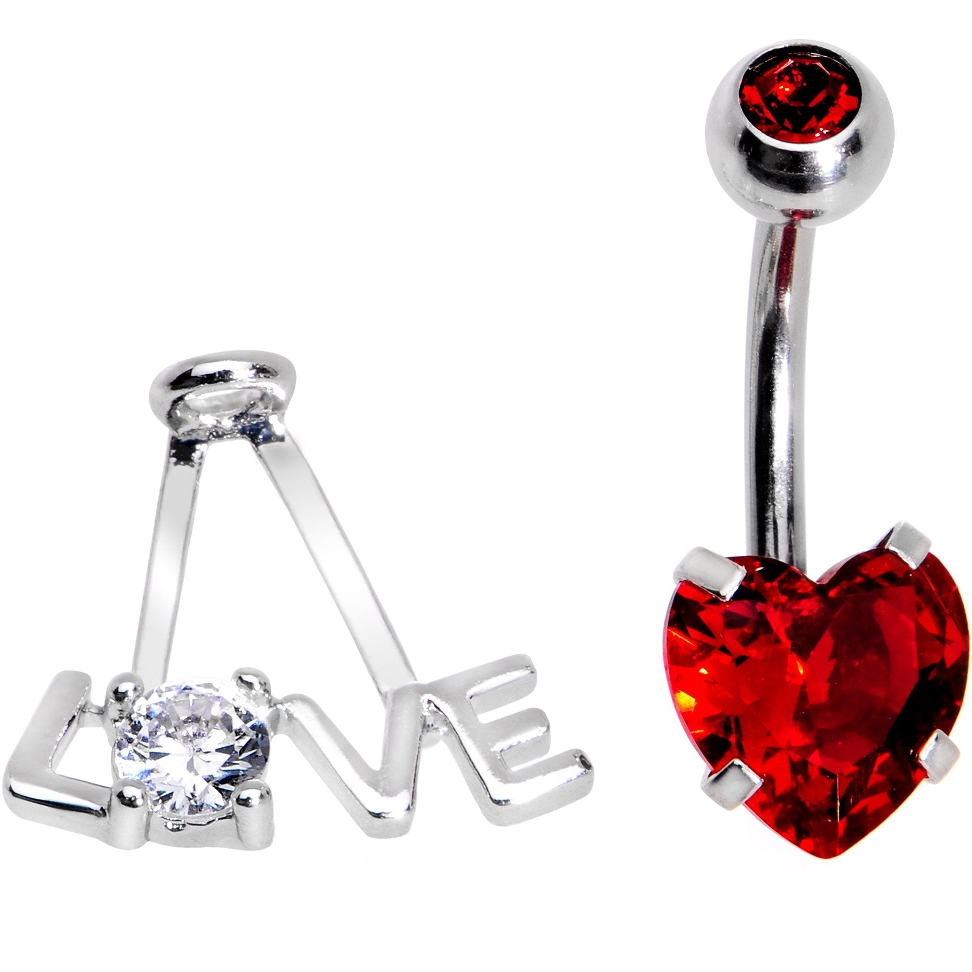 BodyCandy Clear Red CZ Gem Love is in the Air Dangle Belly Ring — branding close-up