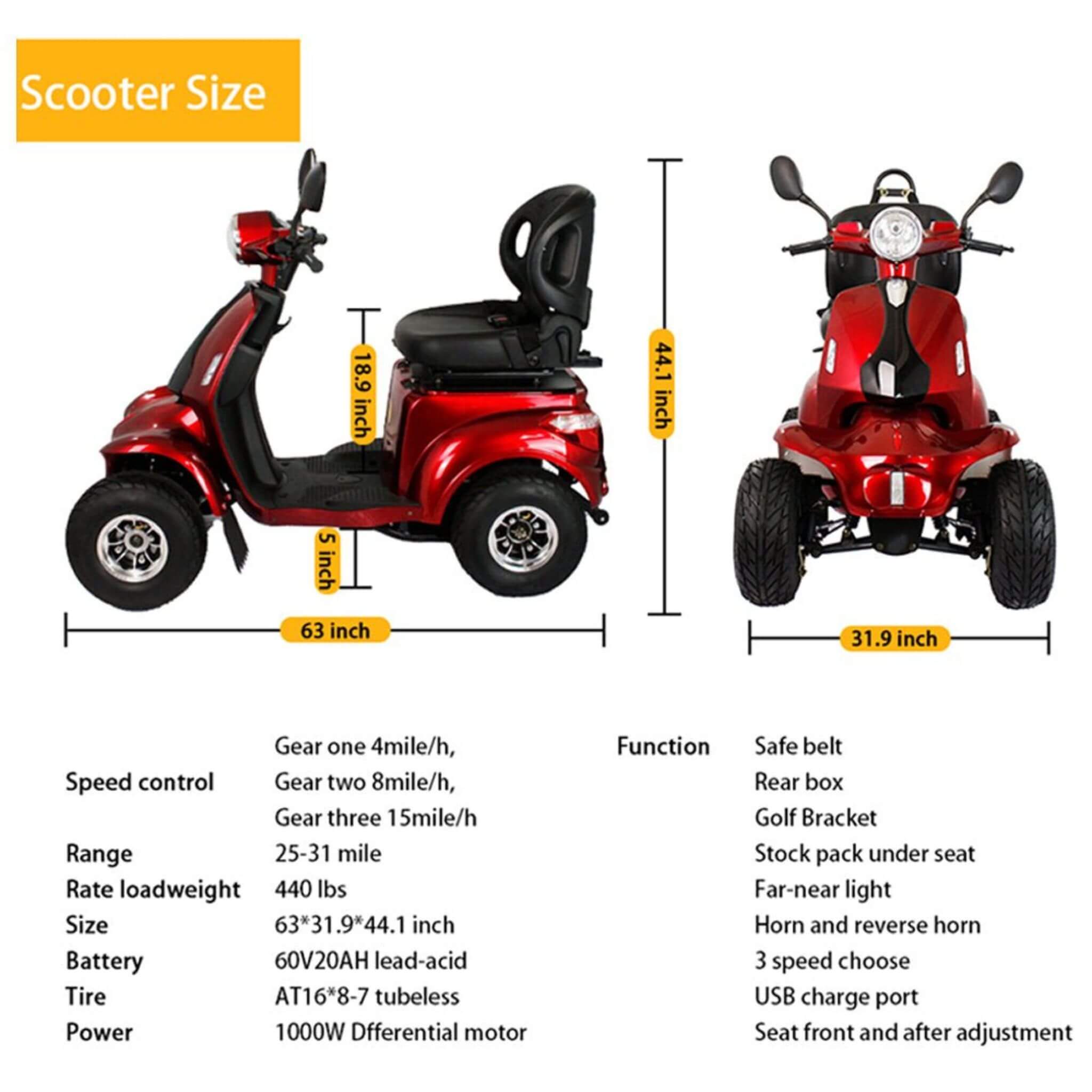 Zvg 4-Wheel 60V/20AH Electric Golf Senior Travel Mobility Scooter For Adults, 440LBS (SAK91582) – SAKSBY WHOLESALE, view 18
