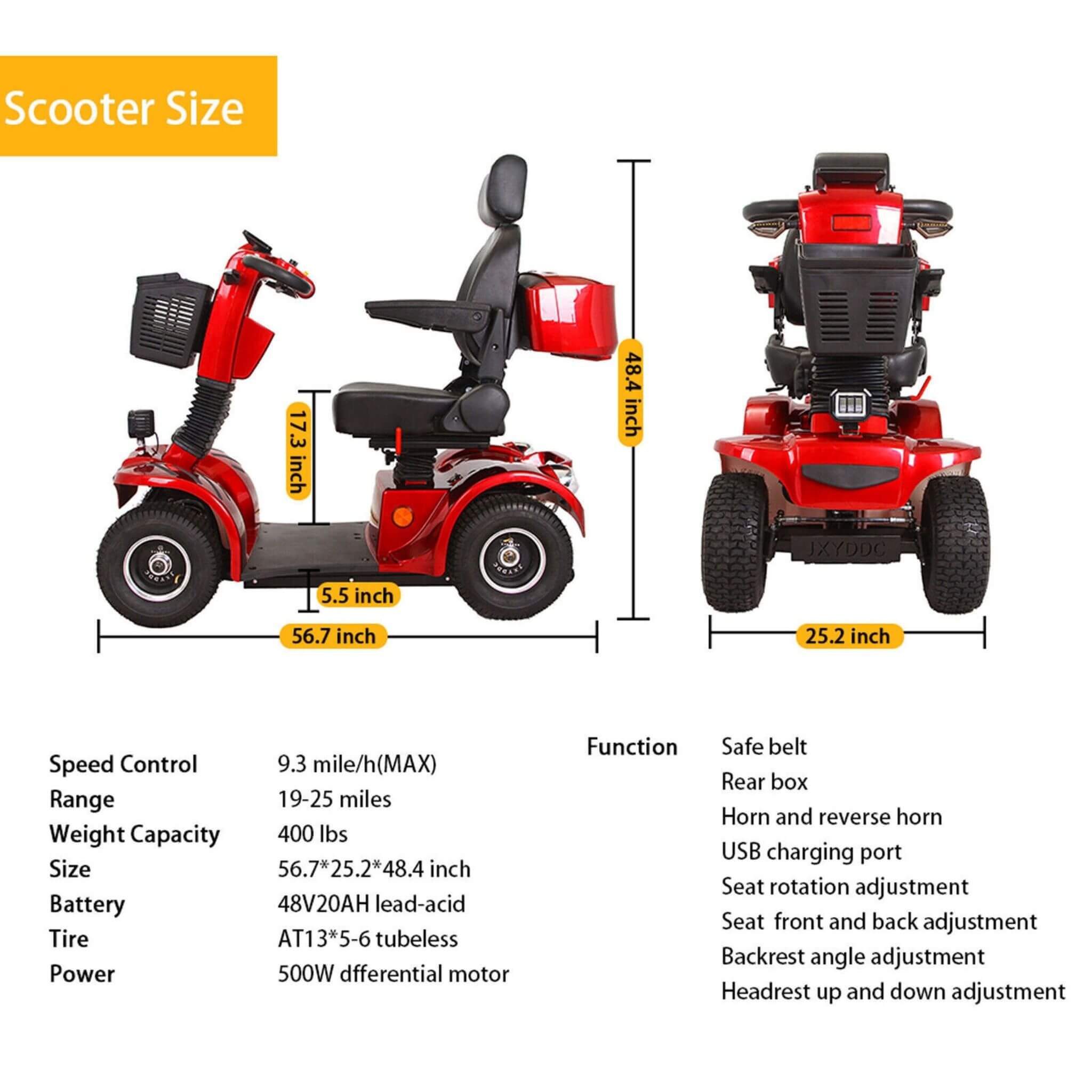 Zvg 4-Wheel Heavy-Duty 500W 48V20AH Electric All-Terrain Mobility Scooter (SAK93647) – SAKSBY WHOLESALE, view 15