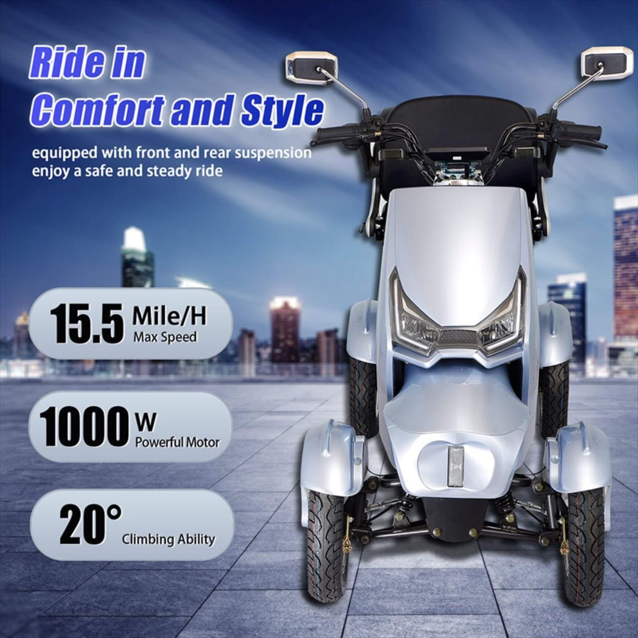 Zvg Heavy-Duty 1000W 60V/20AH Four Wheel All-Terrain Travel Mobility Scooter, 440LBS (SAK91645) – SAKSBY WHOLESALE, view 9