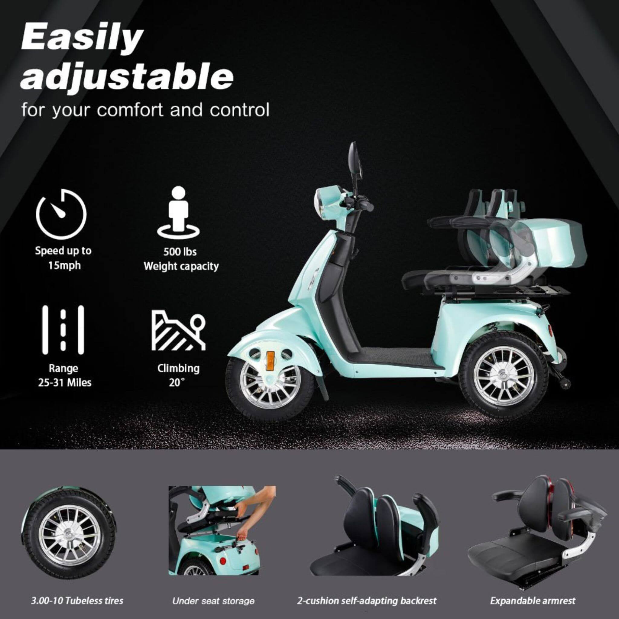 Zvg Heavy-Duty 800W 60V20AH Four Wheel All-Terrain Travel Mobility Scooter For Adults And Seniors, 500LBS (SAK97156) – SAKSBY