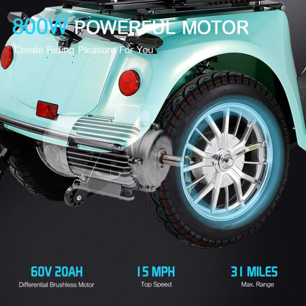 Zvg Heavy-Duty 800W 60V20AH Four Wheel All-Terrain Travel Mobility Scooter For Adults And Seniors, 500LBS (SAK97156) – SAKSBY