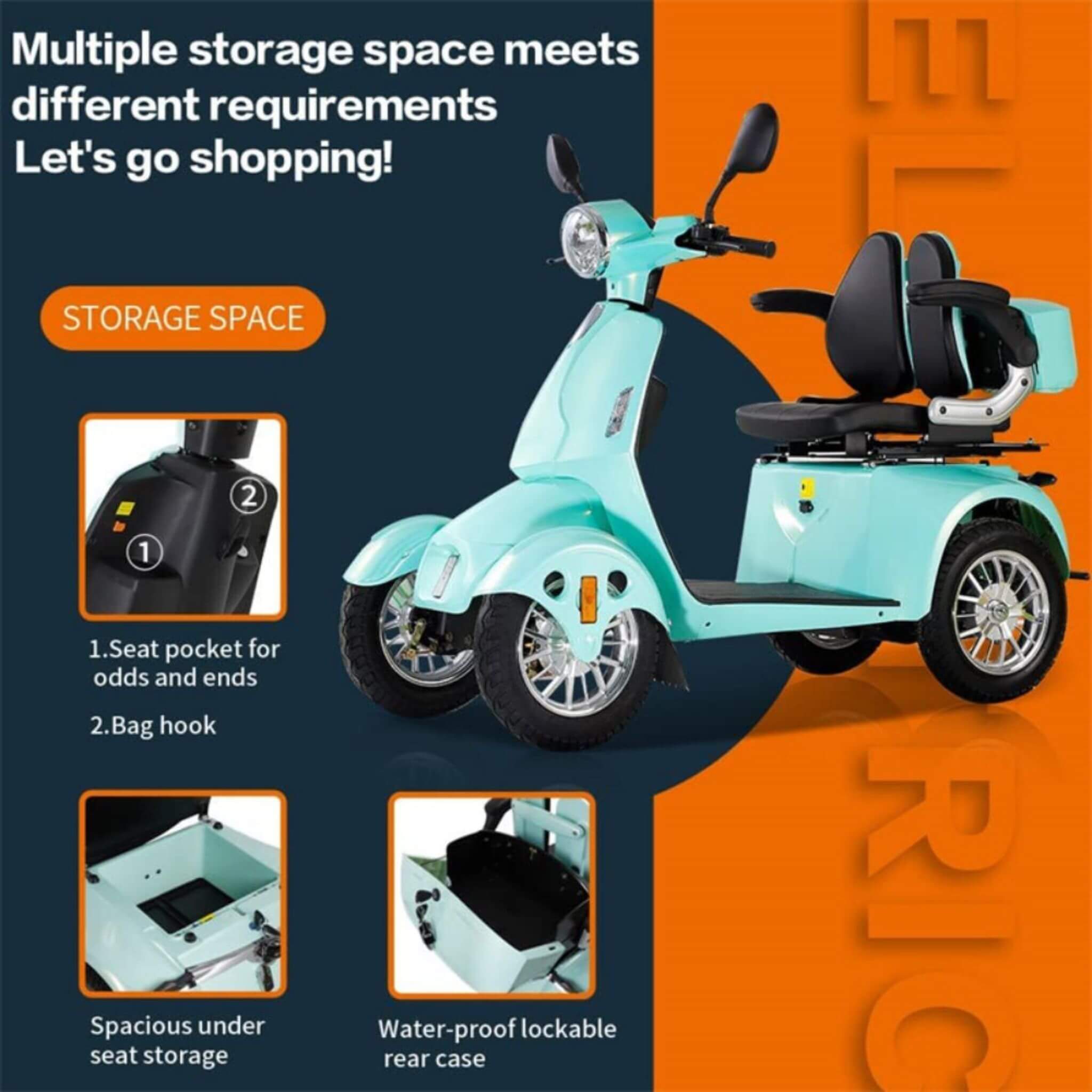 Zvg Heavy-Duty 800W 60V20AH Four Wheel All-Terrain Travel Mobility Scooter For Adults And Seniors, 500LBS (SAK97156) – SAKSBY
