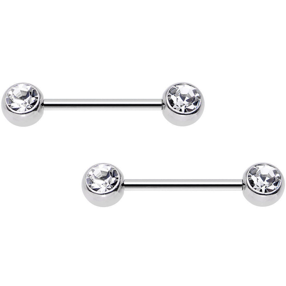 BodyCandy 5/8 Clear Gem Double Front Ball Steel Barbell Nipple Ring Set — main product shot