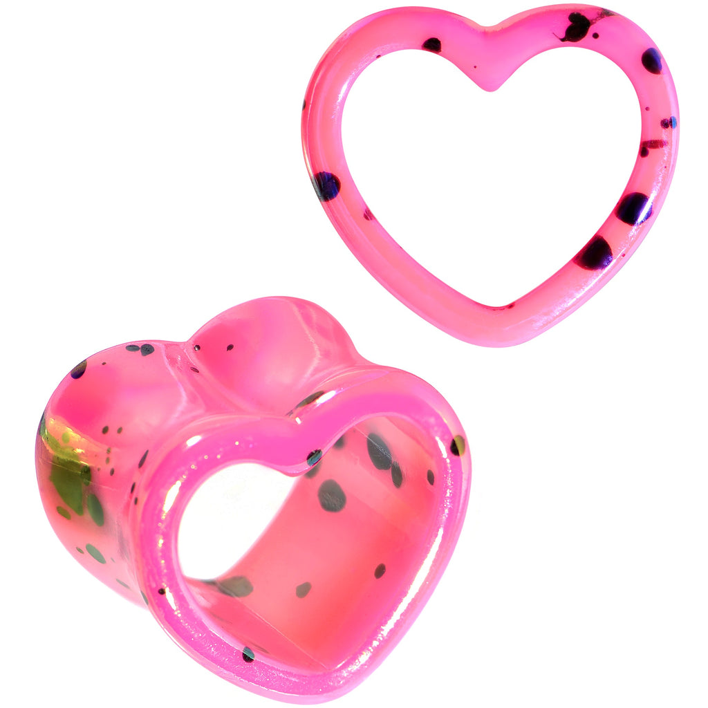 BodyCandy Black Speckled Pink Acrylic Heart Saddle Plug Set 4mm to 20mm — color detail