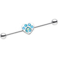 BodyCandy 14G Blue Faux Opal Paw Print Heart Industrial Barbell 38mm — main product shot