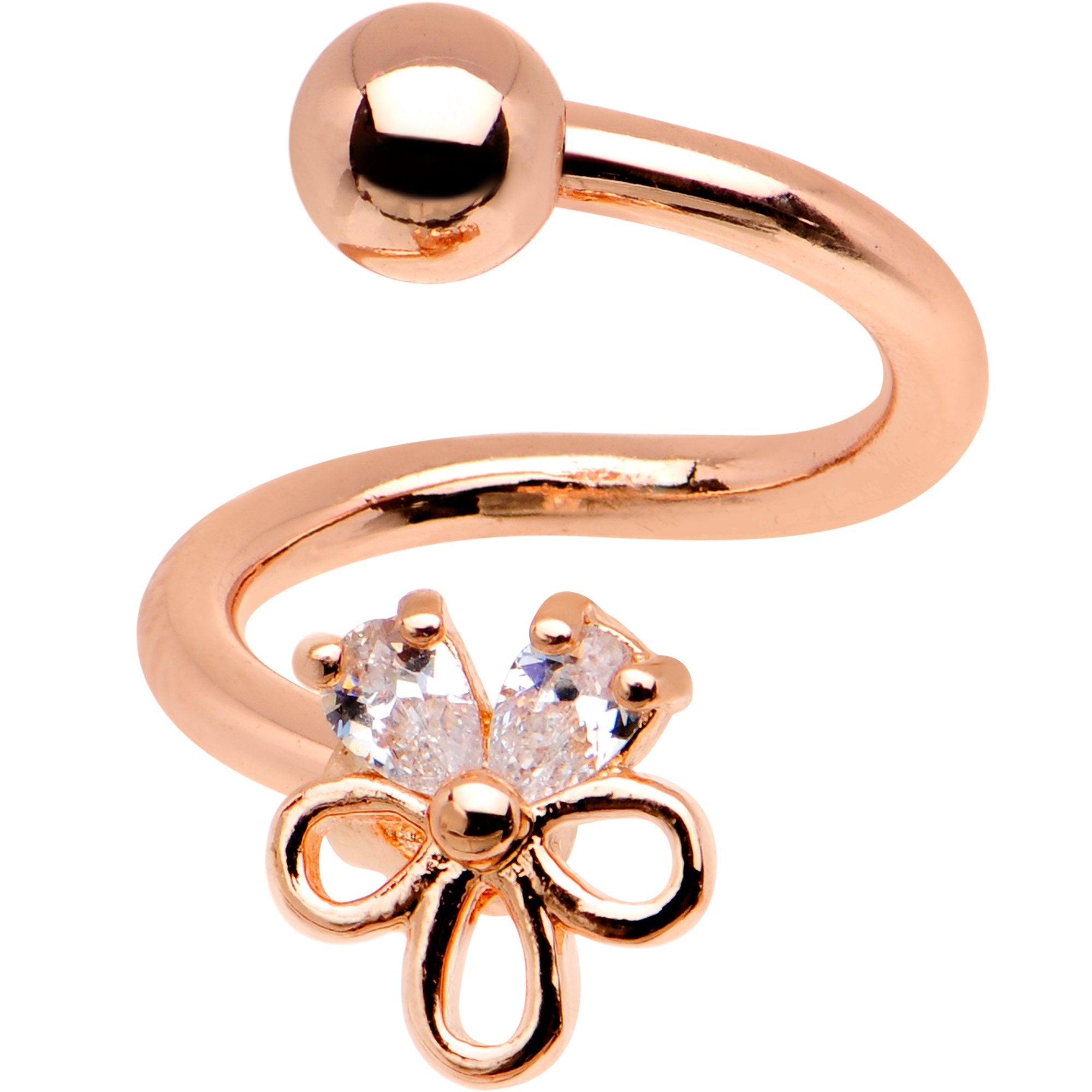 BodyCandy Clear CZ Gem Rose Gold PVD Sage Flower Spiral Twister Belly Ring — main product shot