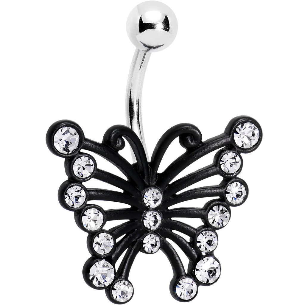 BodyCandy Clear Gem Brazen Black Butterfly Belly Ring — main product shot