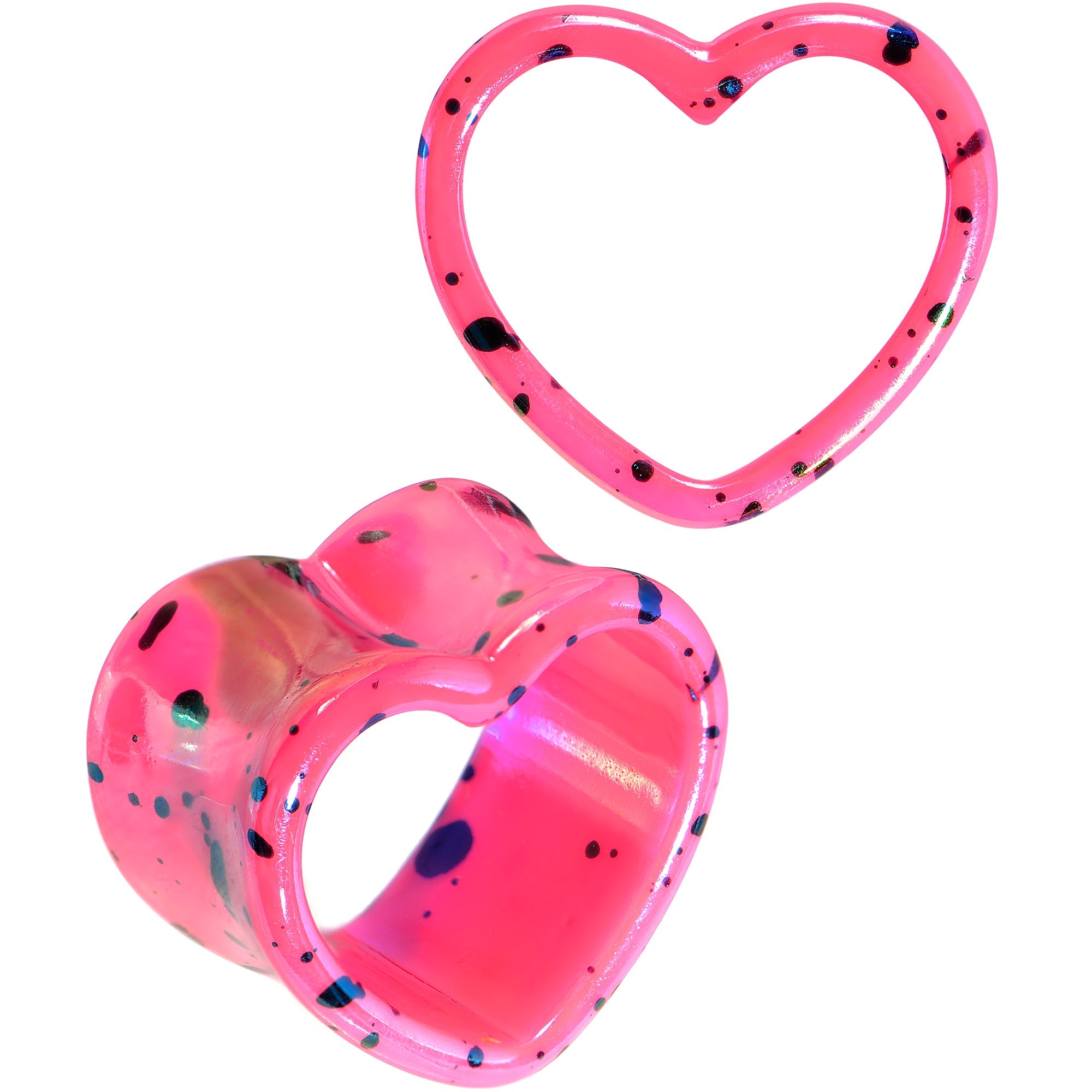 BodyCandy Black Speckled Pink Acrylic Heart Saddle Plug Set 4mm to 20mm — main product shot