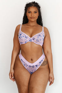 Floral Mesh Balcony Bra (Set) - Lilac