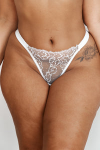 Embroidered Triangle Thong - White