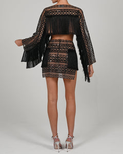 Raya High Waist Skirt in Black with Bespoke Lining