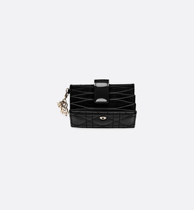 Lady Dior 5-Gusset Card Holder • Black Cannage Patent Calfskin