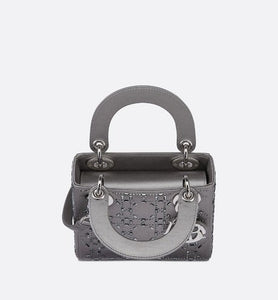 Mini Lady Dior Bag • Gray Strass Cannage Satin