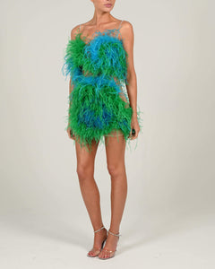 Attia Top and Mini Skirt in Emerald and Sapphire Ready To Ship