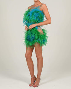 Attia Top and Mini Skirt in Emerald and Sapphire Ready To Ship