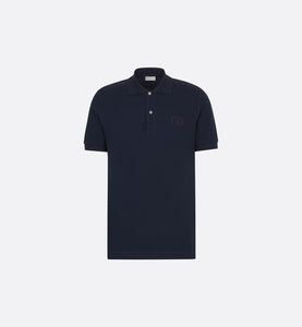 Polo Shirt with 'CD Icon' Signature • Navy Blue Cotton Piqué