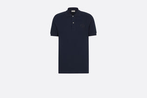 Polo Shirt with 'CD Icon' Signature • Navy Blue Cotton Piqué