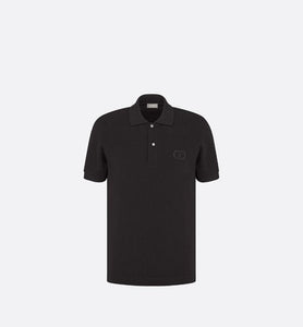Polo Shirt with 'CD Icon' Signature • Black Cotton Piqué