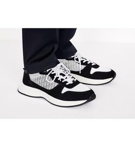 B25 Runner Sneaker • Black Suede with White Technical Mesh and Black Dior Oblique Canvas