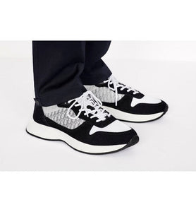 B25 Runner Sneaker • Black Suede with White Technical Mesh and Black Dior Oblique Canvas