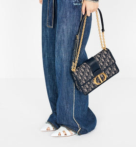 30 Montaigne Flap Chain Bag • Blue Dior Oblique Jacquard