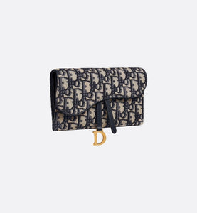 Saddle Long Wallet • Blue Dior Oblique Jacquard