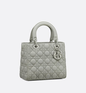 Medium Lady Dior Bag • Metallic Gray Cannage Calfskin