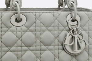 Medium Lady Dior Bag • Metallic Gray Cannage Calfskin
