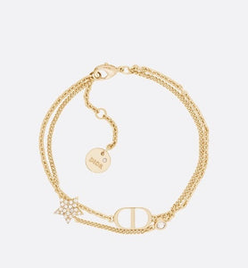 Petit CD Double Bracelet • Gold-Finish Metal and White Crystals