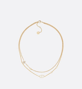 Petit CD Double Necklace • Gold-Finish Metal and White Crystals