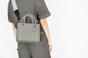 Medium Lady Dior Bag • Metallic Gray Cannage Calfskin