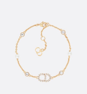 Clair D Lune Bracelet • Gold-Finish Metal, White Resin Pearls and White Crystals