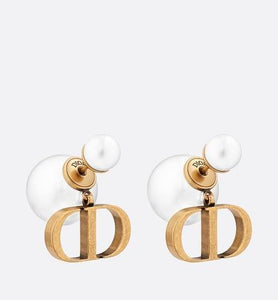 Dior Tribales Earrings • Antique Gold-Finish Metal and White Resin Pearls
