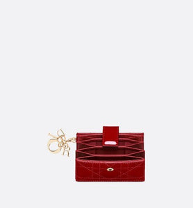 Lady Dior 5-Gusset Card Holder • Cherry Red Cannage Patent Calfskin