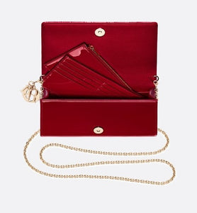 Lady Dior Pouch • Cherry Red Cannage Patent Calfskin