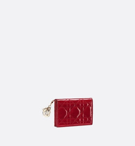 Lady Dior Flap Card Holder • Cherry Red Cannage Patent Calfskin